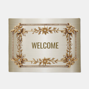 Paillasson Bienvenue Golden Ornate Rectangle Dimond Fleurs