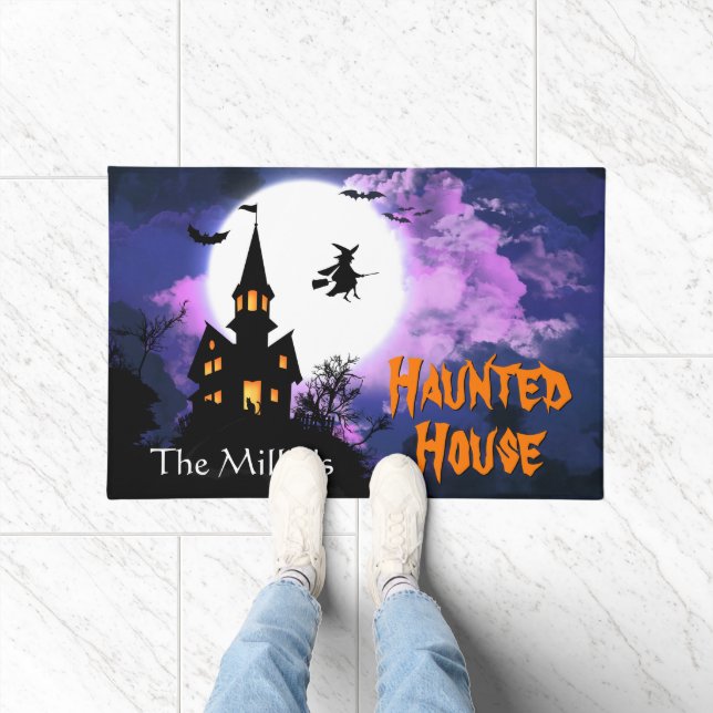 Paillasson Bienvenue Halloween heureux avec la maison hantée  (Intérieur)