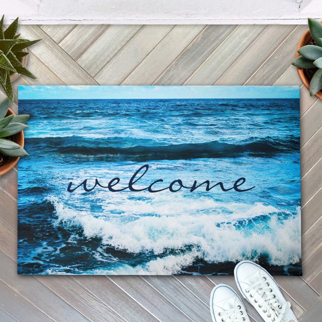Paillasson "Bienvenue" Hawaii Turquoise Blue Ocean Waves Phot (Créateur téléchargé)