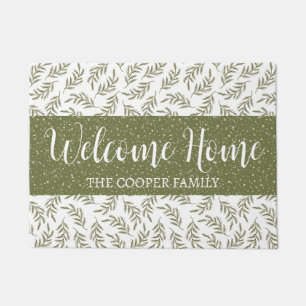 Paillasson Bienvenue hiver Cypress et neige Motif vert