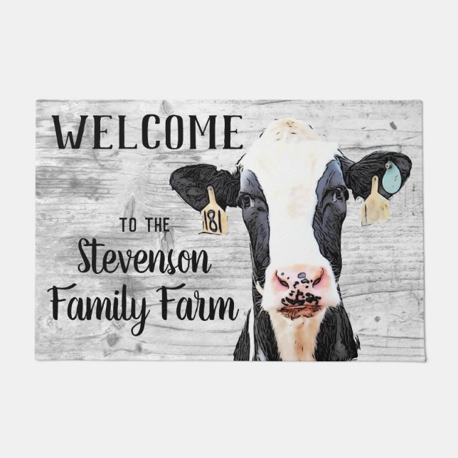 Paillasson Bienvenue Holstein Cow Animal Nom de famille (Devant)