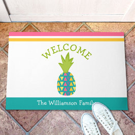 Paillasson Bienvenue Hospitalité Tropicale Ananas Turquoise