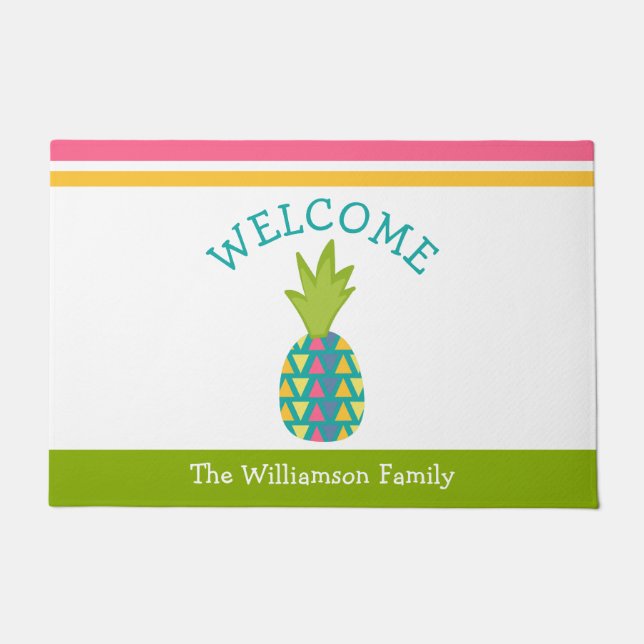 Paillasson Bienvenue Hospitality Tropical Pineapple Green Bol (Devant)