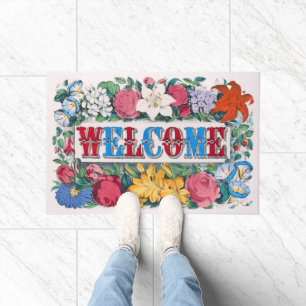 Paillasson Bienvenue Lettres Roses Lys Jardin Fleur