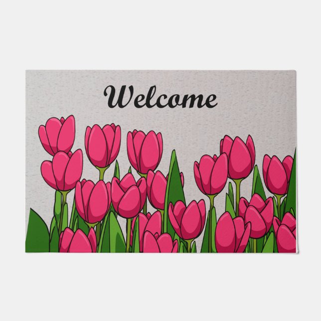 Paillasson Bienvenue Mat de jardin Tulip Rose, Fleur Tulip (Devant)