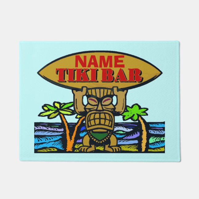 Paillasson Bienvenue Mat, Tiki Bar, Ajouter Nom Doormat (Devant)