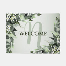 Bienvenue Monogramme Vert Floral Eucalyptus Feuill