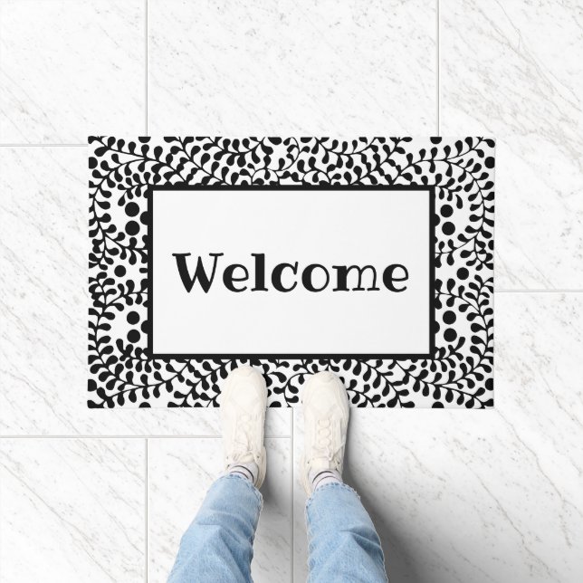 Paillasson Bienvenue Noir et Blanc Personnalisé (Intérieur)