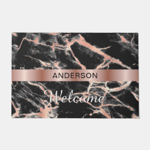 Paillasson Bienvenue, Nom, Bande d'or Rose & Design en marbre
