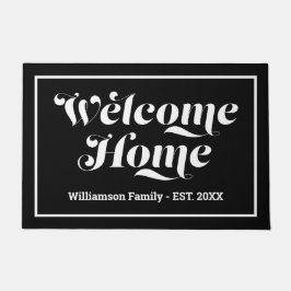 Paillasson Bienvenue Nom de famille personnalisé Script noir