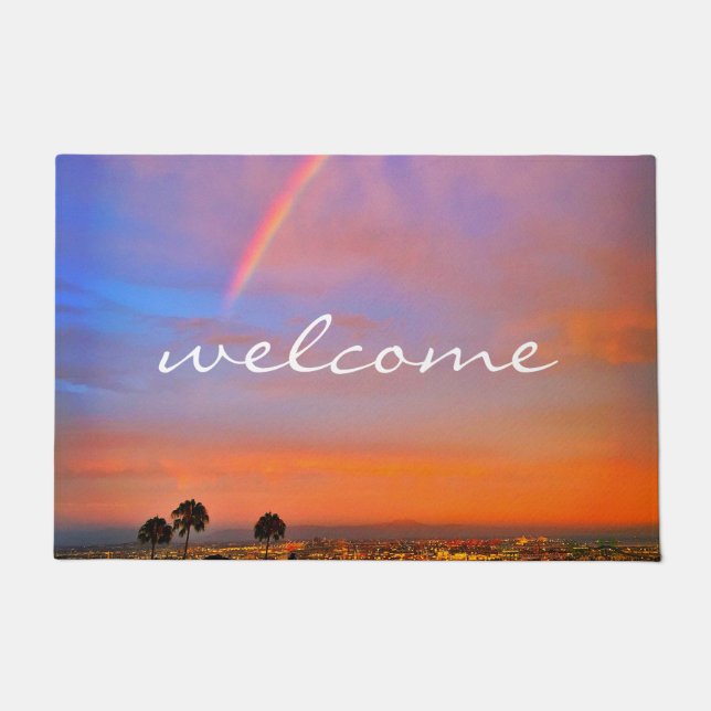 Paillasson Bienvenue Orange Blue Sunset Rainbow Photo Moderne (Devant)