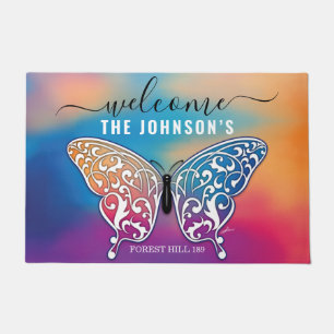 Paillasson Bienvenue Papillon Nom de Famille Personnalisé