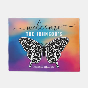 Paillasson Bienvenue Papillon Nom de Famille Personnalisé