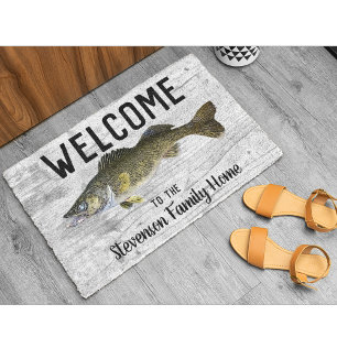 Paillasson Bienvenue Pêche Walleye Nom de famille Maison Cott