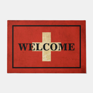 Paillasson BIENVENUE PERSONNALISABLE texte sur le drapeau SUI
