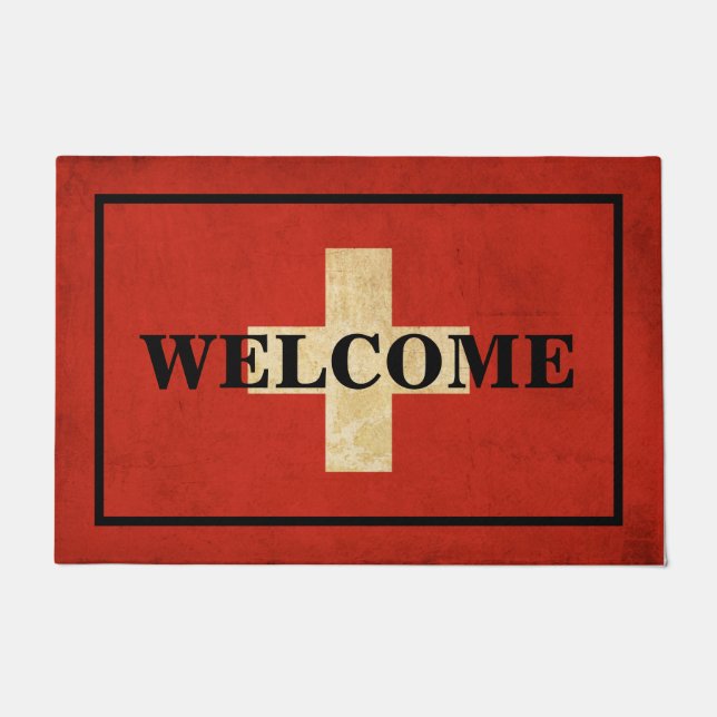 Paillasson BIENVENUE PERSONNALISABLE texte sur le drapeau SUI (Devant)