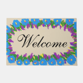 Paillasson Bienvenue Portes Florales Bleues