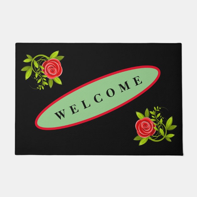 PAILLASSON BIENVENUE ROSE NOIR NOUVEAU (Devant)