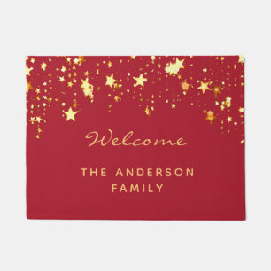 Paillasson Bienvenue rouge étoile nom de famille