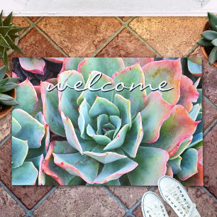 Paillasson Bienvenue Script Bold Green Cactus Gros plan Photo