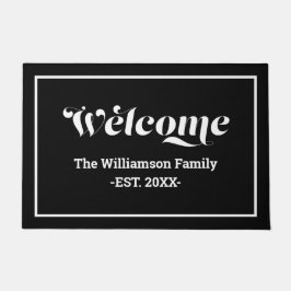 Paillasson Bienvenue Script Nom de Famille Personnalisé Noir