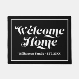 Paillasson Bienvenue Script Nom de Famille Personnalisé Noir