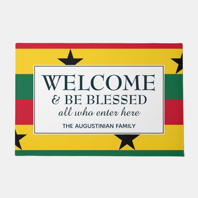 Paillasson BIENVENUE SOIT BÉNÉFICIÉ | Drapeau du GHANA (Devant)