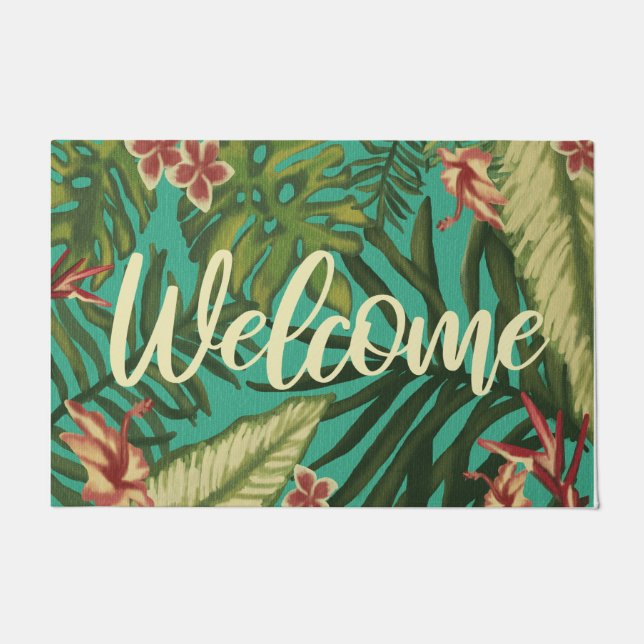 Paillasson Bienvenue Tropical Hawaii Jungle Mat, Vibes d'été (Devant)