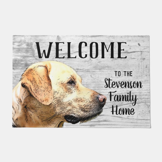 Paillasson Bienvenue Yellow Lab Nom de famille Accueil Chien  (Devant)