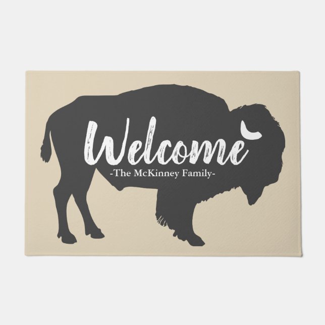 Paillasson Bison gris rustique de Buffalo et accueil de nom (Devant)