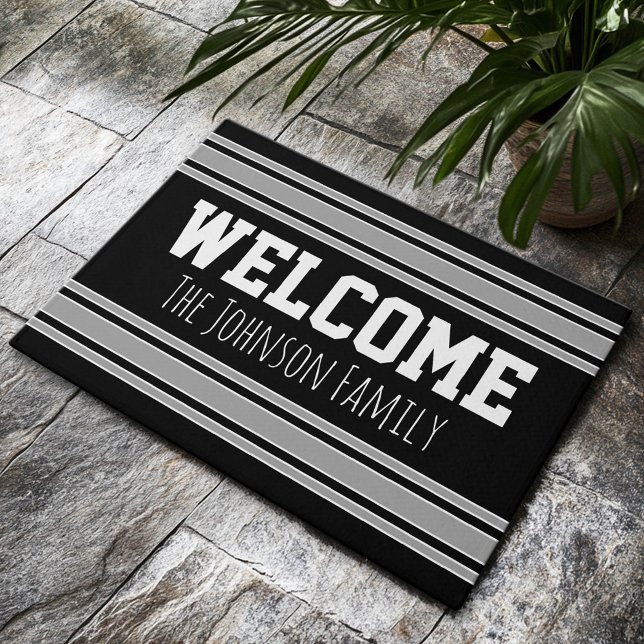 Paillasson Black and Silver Sports Jersey Nom personnalisé Nu (Custom Welcome Doormat)