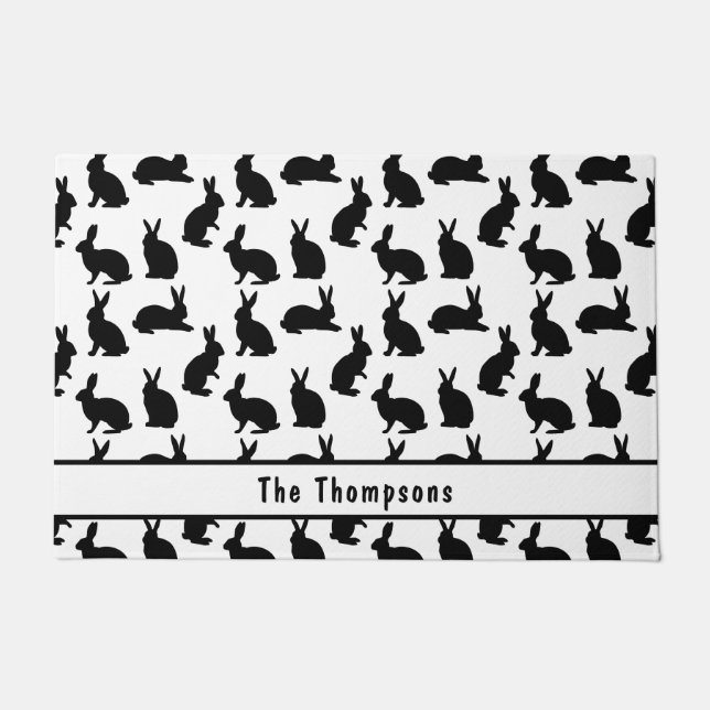 Paillasson Black And White Pattern Of Bunnies With A Name (Devant)