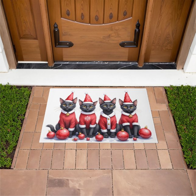 Paillasson Black Cat Christmas Dress Santa Hat (De plein air)