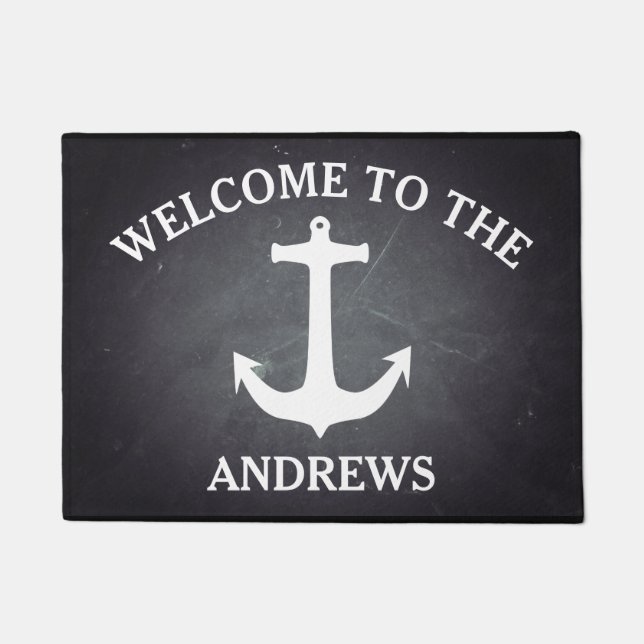Paillasson Black Chalkboard Modern Welcome Personnalisé (Devant)