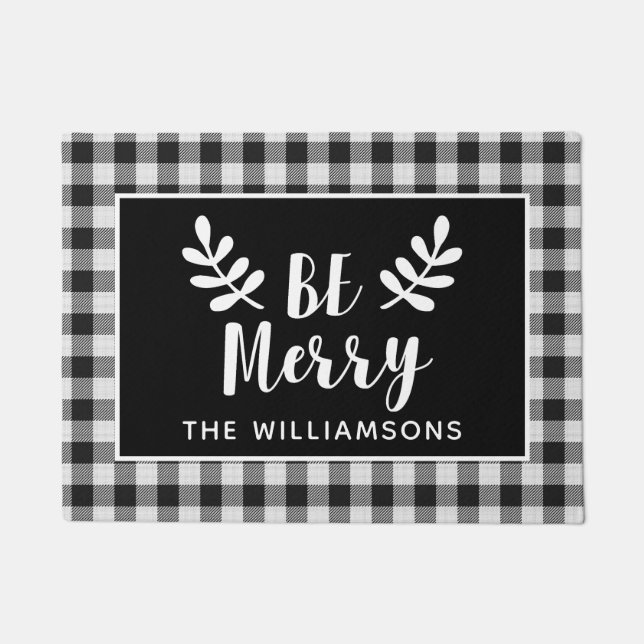 Paillasson Black Check Joyeux Noël Ferme Porte (Devant)