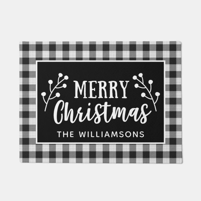 Paillasson Black Check Joyeux Noël Ferme Porte (Devant)
