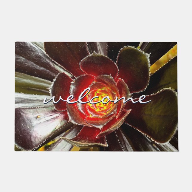 Paillasson Black Orange Cactus Succulent Photo Welcome Bold (Devant)