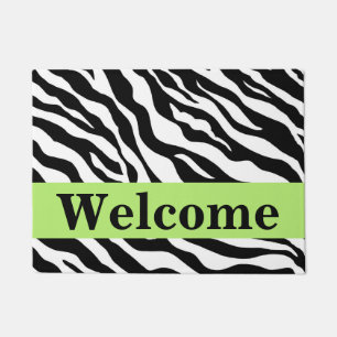 Paillasson Black White Lime Green Zebra Motif de peau Bienven