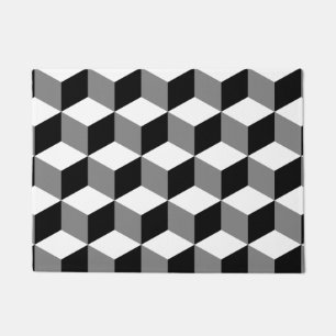Paillasson Blanc et gris de noir de motif de cube
