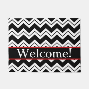 Paillasson Blanc Noir Chevron ZigZag Accueil Personnalisé