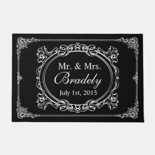 Paillasson Blanc Noir Classique M. Mme Mariage Cadre Art Déco