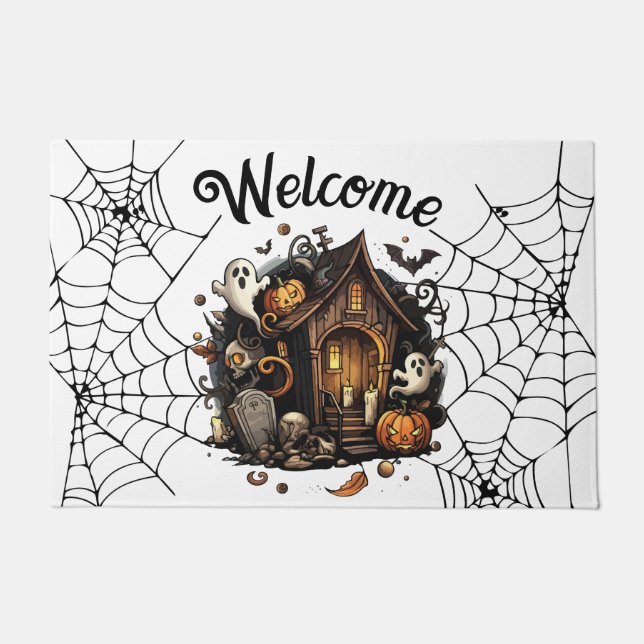Paillasson 🎃 blanc saison Éffrayante Haunted House Door Mat  (Devant)