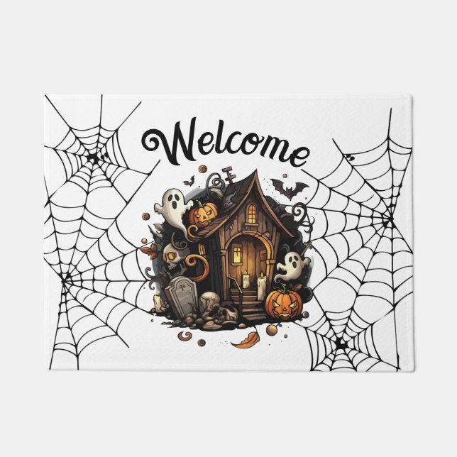 Paillasson 🎃 blanc saison Éffrayante Haunted House Door Mat  (Devant)