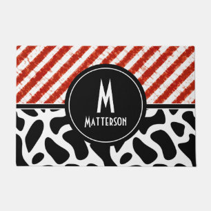 Paillasson Blancs rouges noir blanc Motif Monogramme