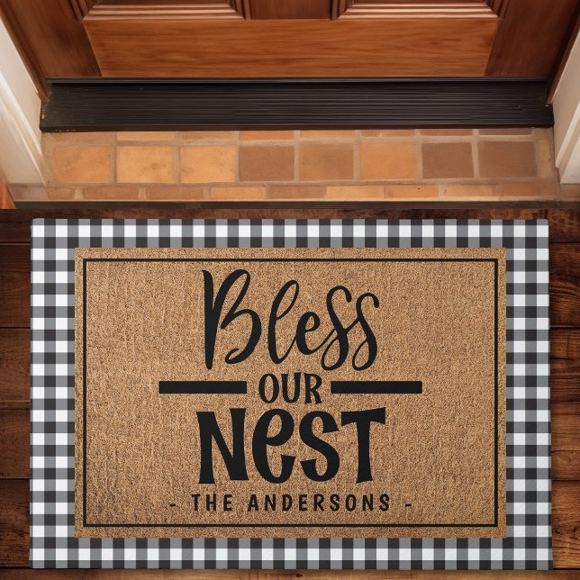 Paillasson Bless Notre Nid Ferme Plaid Burlap Doormat (Créateur téléchargé)