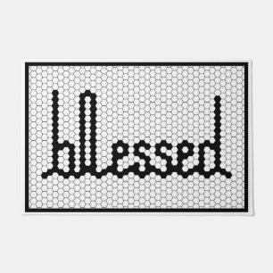 Paillasson Blessé Cursive Black et Blanc Faux Carrelage