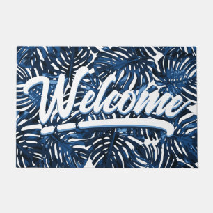 Paillasson Bleu bleu marine Feuille Tropical Bienvenue