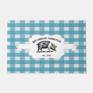 Paillasson Bleu Buffalo Plaid Farm Pig Doormat