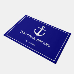 Paillasson Bleu de marine avec Ancre de bateau blanc  Nautiqu