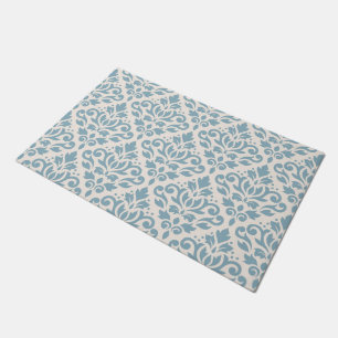 Paillasson Bleu de motif de damassé de rouleau sur la crème